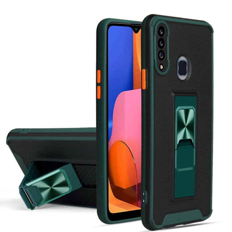 For Samsung Galaxy A20s Dual-color Skin Feel TPU + PC Magnetic Shockproof Case with Invisible Holder