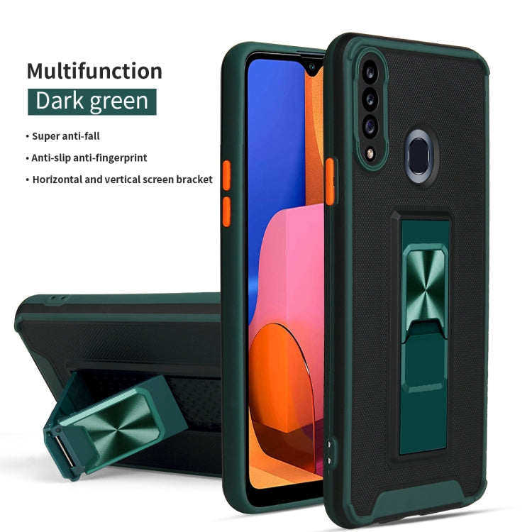 For Samsung Galaxy A20s Dual-color Skin Feel TPU + PC Magnetic Shockproof Case with Invisible Holder