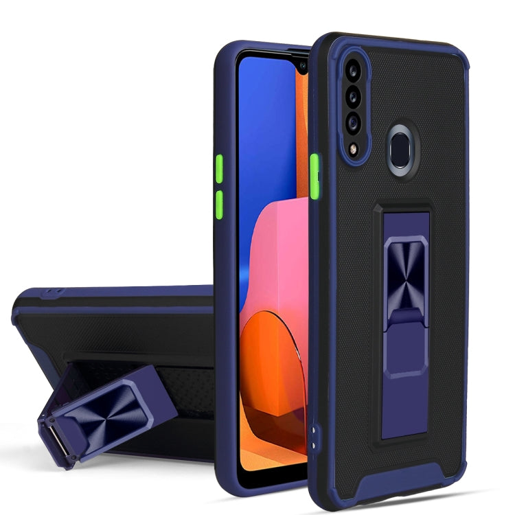 For Samsung Galaxy A20s Dual-color Skin Feel TPU + PC Magnetic Shockproof Case with Invisible Holder