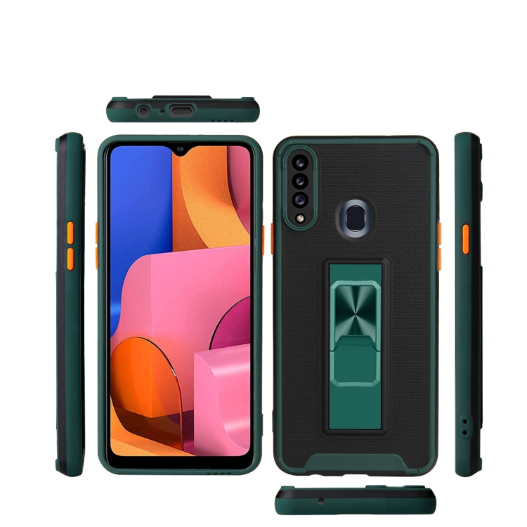 For Samsung Galaxy A20s Dual-color Skin Feel TPU + PC Magnetic Shockproof Case with Invisible Holder