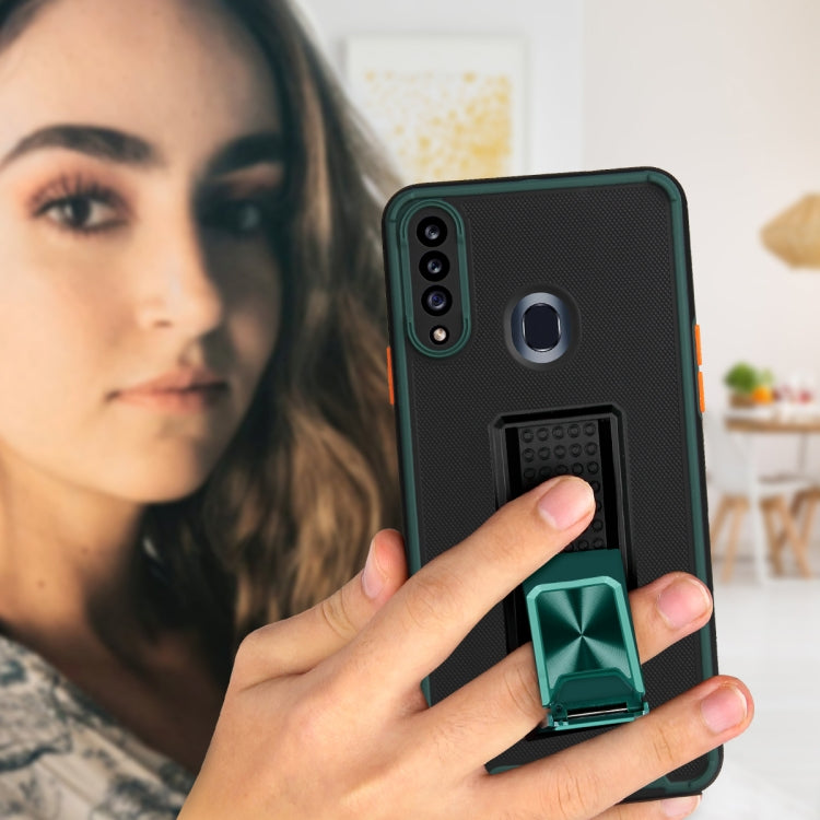 For Samsung Galaxy A20s Dual-color Skin Feel TPU + PC Magnetic Shockproof Case with Invisible Holder