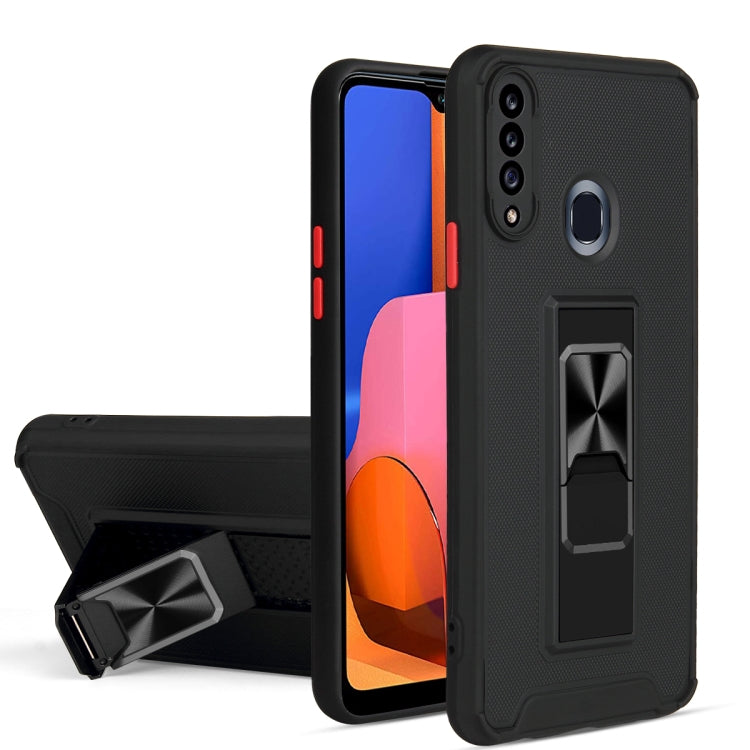 For Samsung Galaxy A20s Dual-color Skin Feel TPU + PC Magnetic Shockproof Case with Invisible Holder
