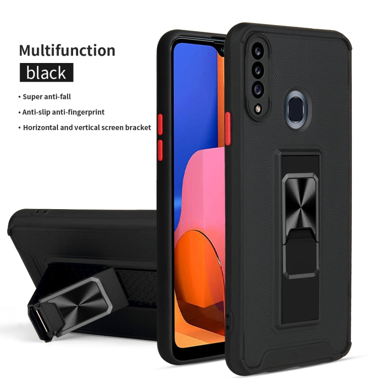 For Samsung Galaxy A20s Dual-color Skin Feel TPU + PC Magnetic Shockproof Case with Invisible Holder