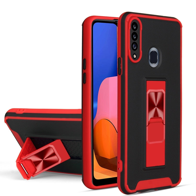 For Samsung Galaxy A20s Dual-color Skin Feel TPU + PC Magnetic Shockproof Case with Invisible Holder
