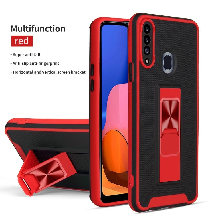 For Samsung Galaxy A20s Dual-color Skin Feel TPU + PC Magnetic Shockproof Case with Invisible Holder