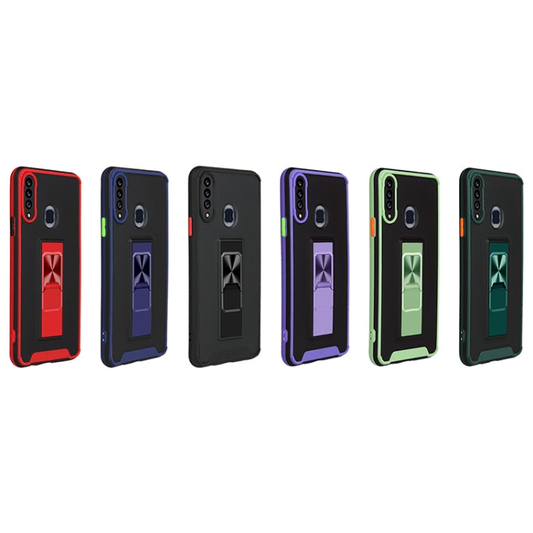 For Samsung Galaxy A20s Dual-color Skin Feel TPU + PC Magnetic Shockproof Case with Invisible Holder