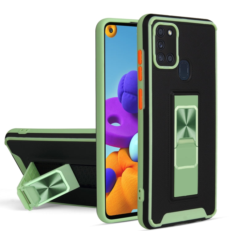 For Samsung Galaxy A21s Dual-color Skin Feel TPU + PC Magnetic Shockproof Case with Invisible Holder
