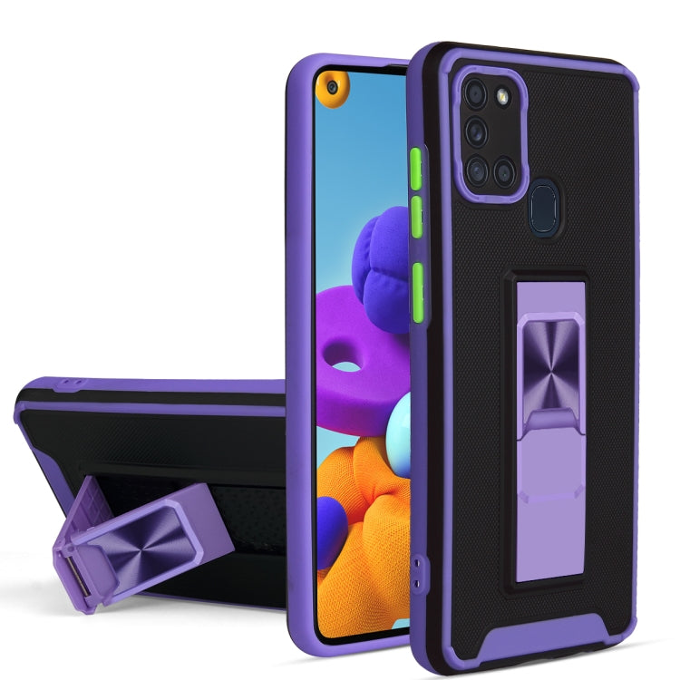 For Samsung Galaxy A21s Dual-color Skin Feel TPU + PC Magnetic Shockproof Case with Invisible Holder