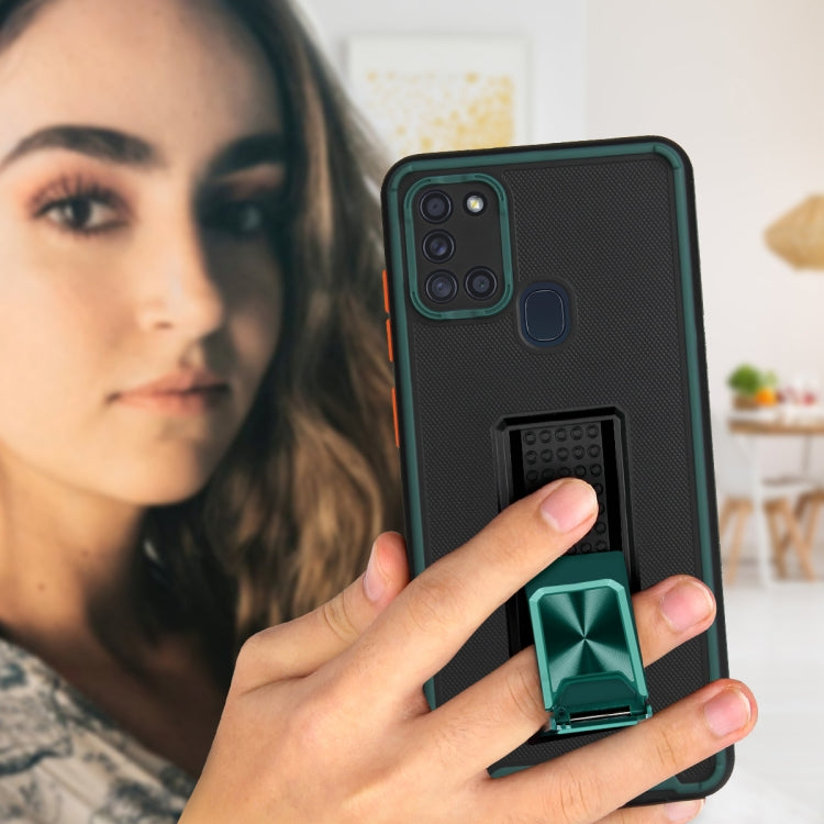 For Samsung Galaxy A21s Dual-color Skin Feel TPU + PC Magnetic Shockproof Case with Invisible Holder