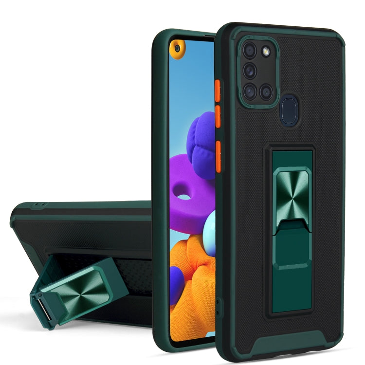 For Samsung Galaxy A21s Dual-color Skin Feel TPU + PC Magnetic Shockproof Case with Invisible Holder