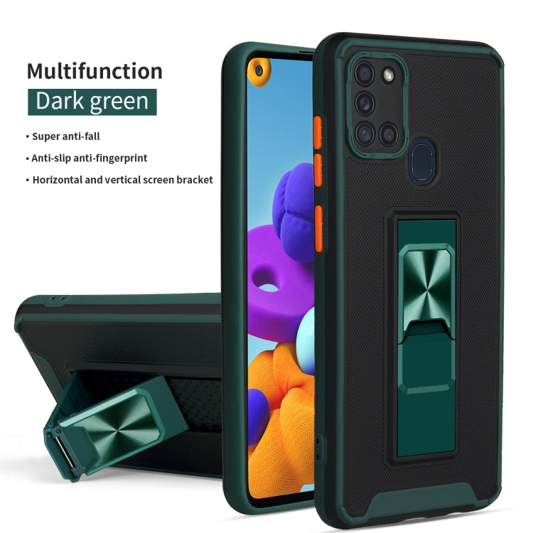 For Samsung Galaxy A21s Dual-color Skin Feel TPU + PC Magnetic Shockproof Case with Invisible Holder