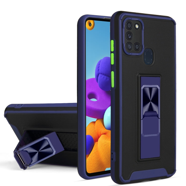 For Samsung Galaxy A21s Dual-color Skin Feel TPU + PC Magnetic Shockproof Case with Invisible Holder
