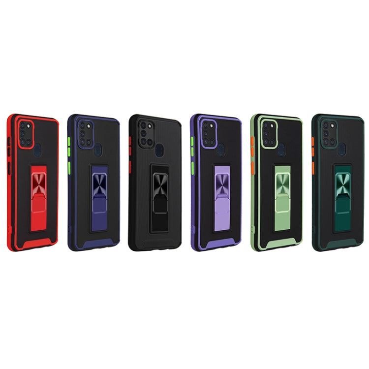 For Samsung Galaxy A21s Dual-color Skin Feel TPU + PC Magnetic Shockproof Case with Invisible Holder