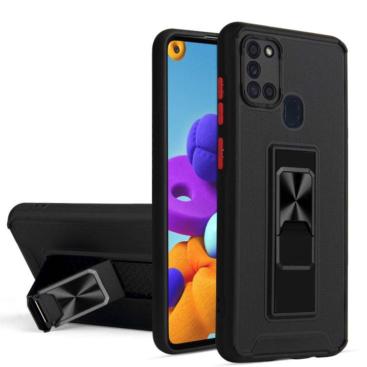 For Samsung Galaxy A21s Dual-color Skin Feel TPU + PC Magnetic Shockproof Case with Invisible Holder