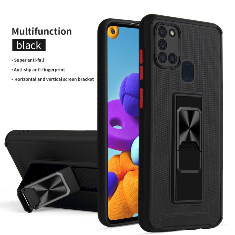 For Samsung Galaxy A21s Dual-color Skin Feel TPU + PC Magnetic Shockproof Case with Invisible Holder