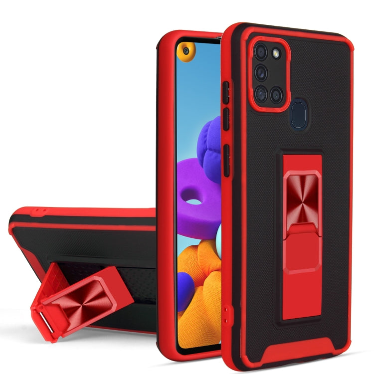 For Samsung Galaxy A21s Dual-color Skin Feel TPU + PC Magnetic Shockproof Case with Invisible Holder