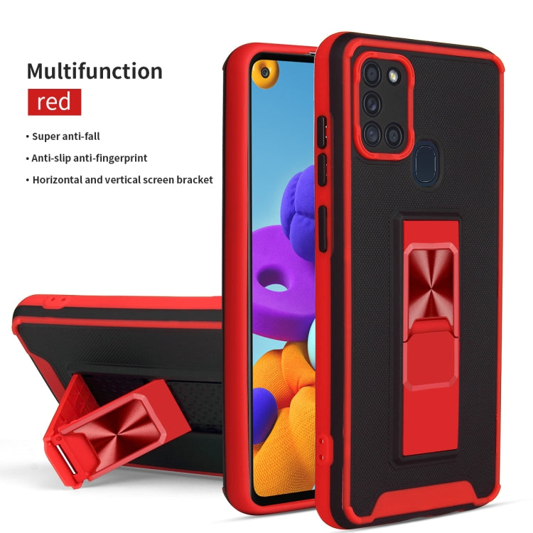 For Samsung Galaxy A21s Dual-color Skin Feel TPU + PC Magnetic Shockproof Case with Invisible Holder
