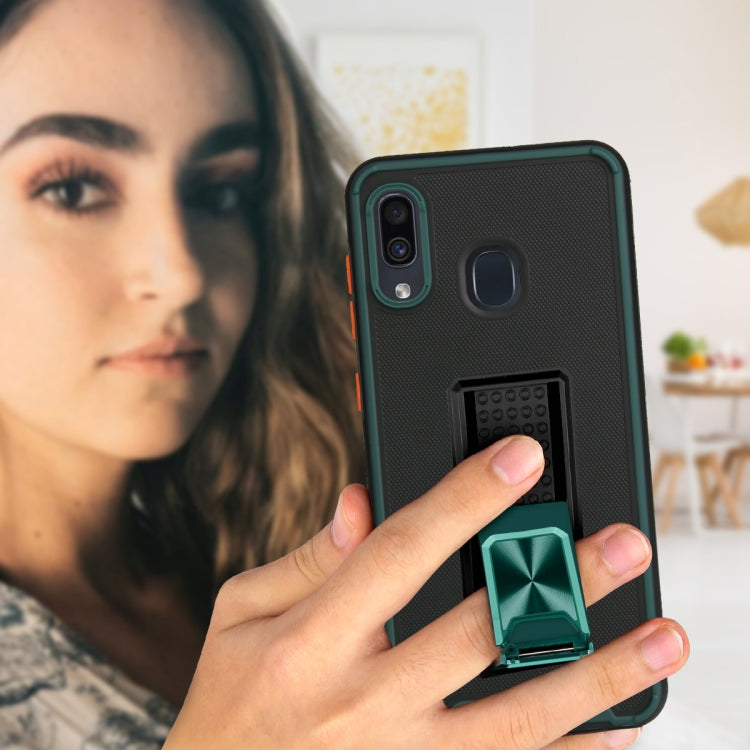 For Samsung Galaxy A30 Dual-color Skin Feel TPU + PC Magnetic Shockproof Case with Invisible Holder