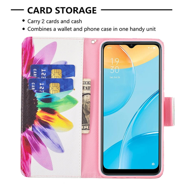 For OPPO A15 Colored Drawing Pattern Horizontal Flip Leather Case with Holder & Card Slots & Wallet