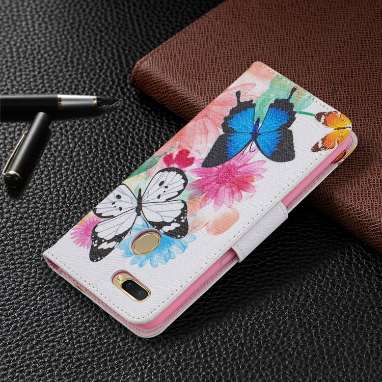 For OPPO A7 Colored Drawing Pattern Horizontal Flip Leather Case with Holder & Card Slots & Wallet