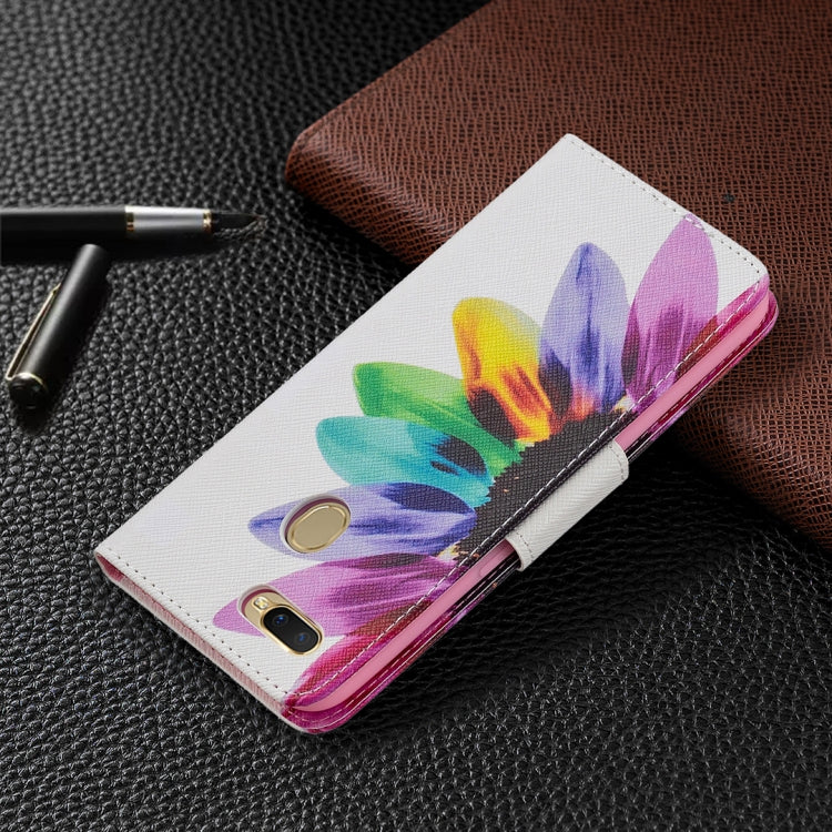 For OPPO A7 Colored Drawing Pattern Horizontal Flip Leather Case with Holder & Card Slots & Wallet