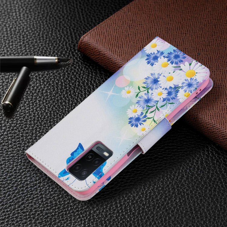 For OPPO A54 4G / A55 5G Colored Drawing Pattern Horizontal Flip Leather Case with Holder & Card Slots & Wallet