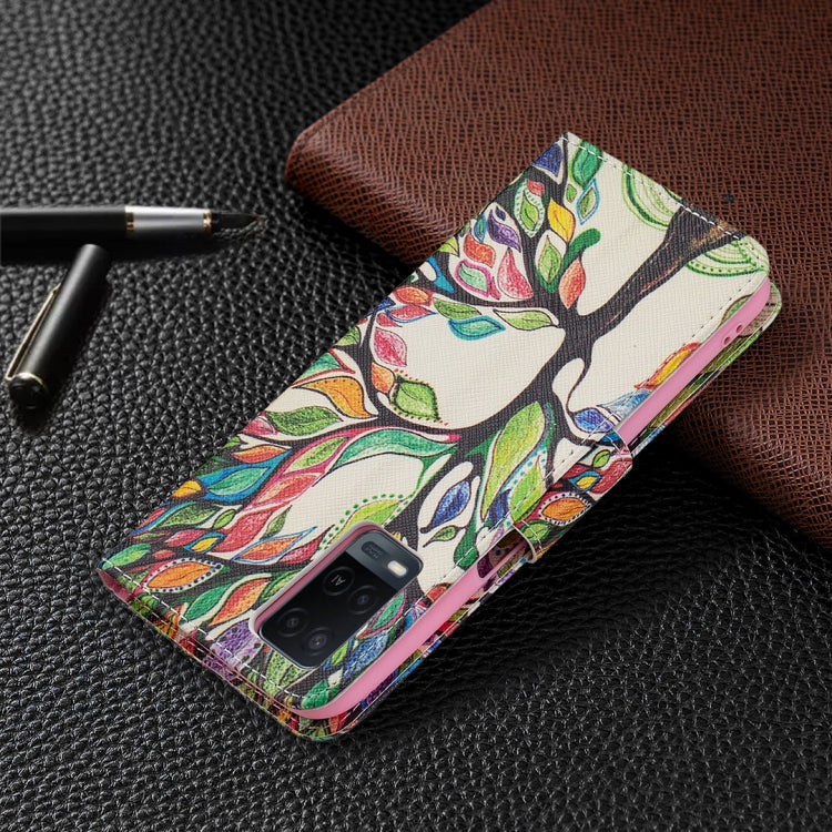 For OPPO A54 4G / A55 5G Colored Drawing Pattern Horizontal Flip Leather Case with Holder & Card Slots & Wallet