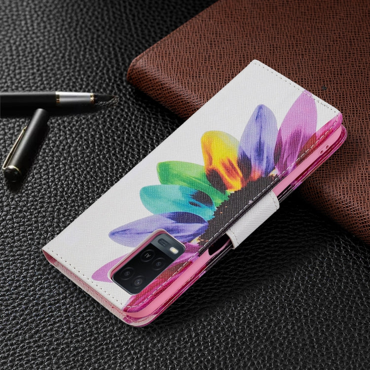 For OPPO A54 4G / A55 5G Colored Drawing Pattern Horizontal Flip Leather Case with Holder & Card Slots & Wallet