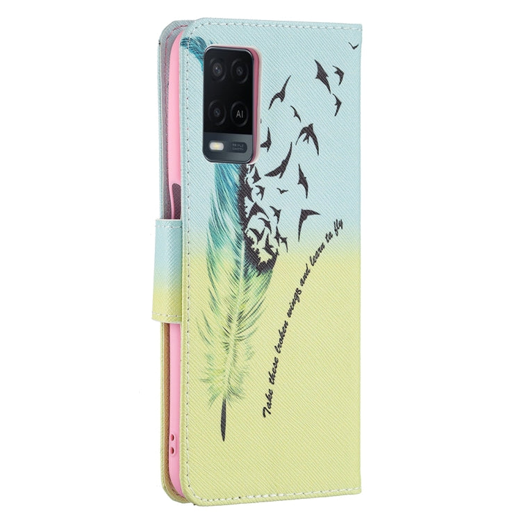For OPPO A54 4G / A55 5G Colored Drawing Pattern Horizontal Flip Leather Case with Holder & Card Slots & Wallet