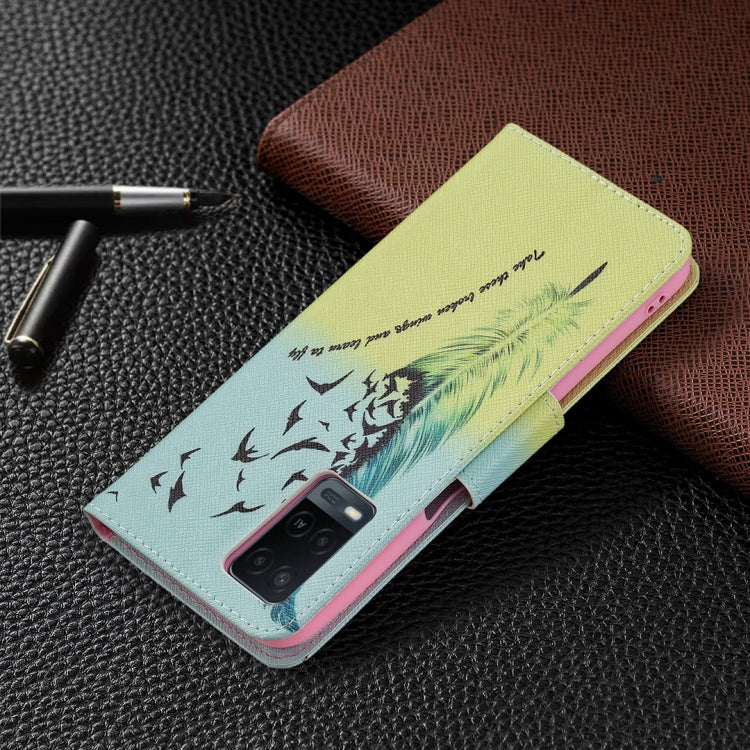 For OPPO A54 4G / A55 5G Colored Drawing Pattern Horizontal Flip Leather Case with Holder & Card Slots & Wallet
