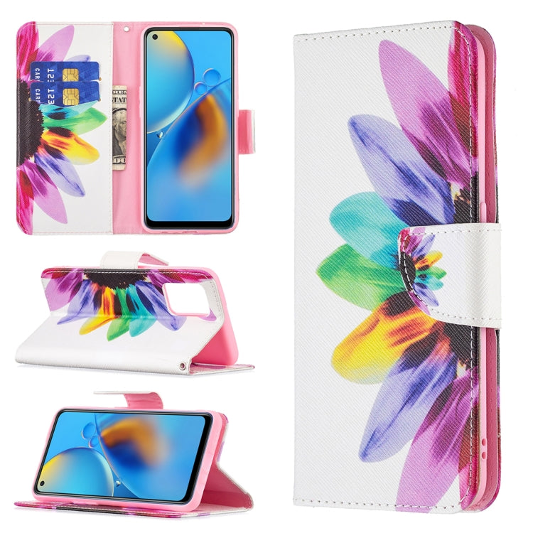 For OPPO A74 4G / F19 4G Colored Drawing Pattern Horizontal Flip Leather Case with Holder & Card Slots & Wallet