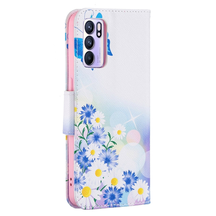 For OPPO Reno6 Colored Drawing Pattern Horizontal Flip Leather Case with Holder & Card Slots & Wallet