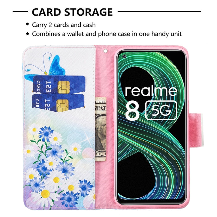 For OPPO Realme 8 5G / Realme V13 Colored Drawing Pattern Horizontal Flip Leather Case with Holder & Card Slots & Wallet
