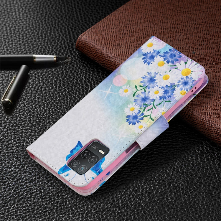 For OPPO Realme 8 5G / Realme V13 Colored Drawing Pattern Horizontal Flip Leather Case with Holder & Card Slots & Wallet