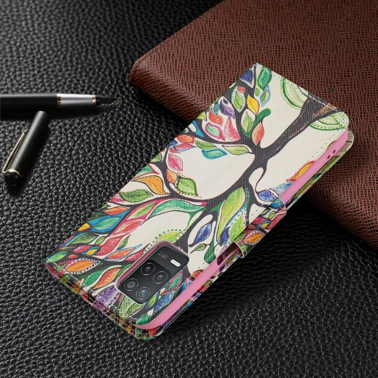 For OPPO Realme 8 5G / Realme V13 Colored Drawing Pattern Horizontal Flip Leather Case with Holder & Card Slots & Wallet