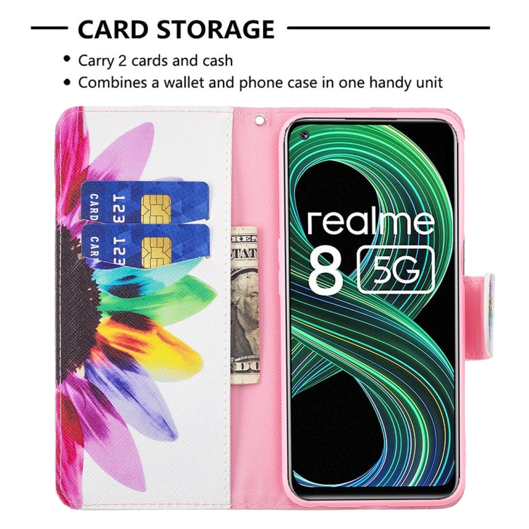 For OPPO Realme 8 5G / Realme V13 Colored Drawing Pattern Horizontal Flip Leather Case with Holder & Card Slots & Wallet