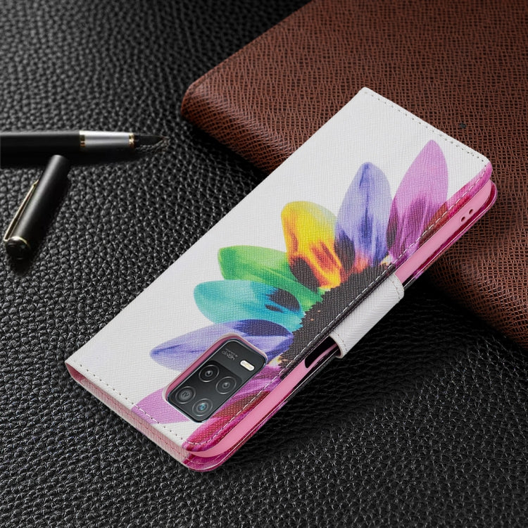 For OPPO Realme 8 5G / Realme V13 Colored Drawing Pattern Horizontal Flip Leather Case with Holder & Card Slots & Wallet