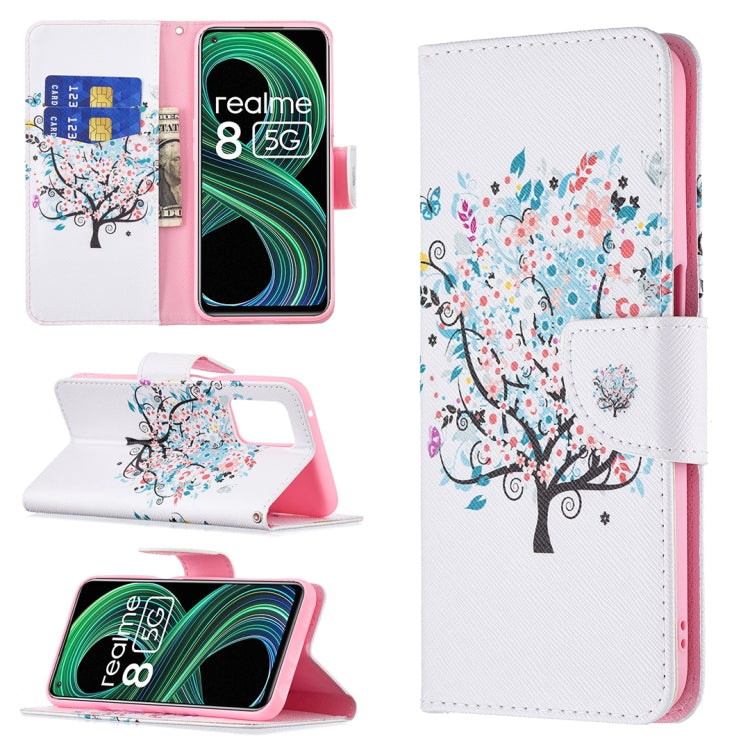 For OPPO Realme 8 5G / Realme V13 Colored Drawing Pattern Horizontal Flip Leather Case with Holder & Card Slots & Wallet