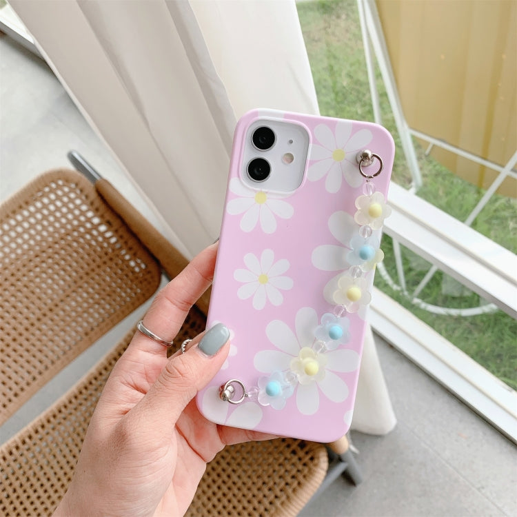 For iPhone 11 Flower Pattern TPU Shockproof Protective Case with Flower Beads Wrist Bracelet Chain