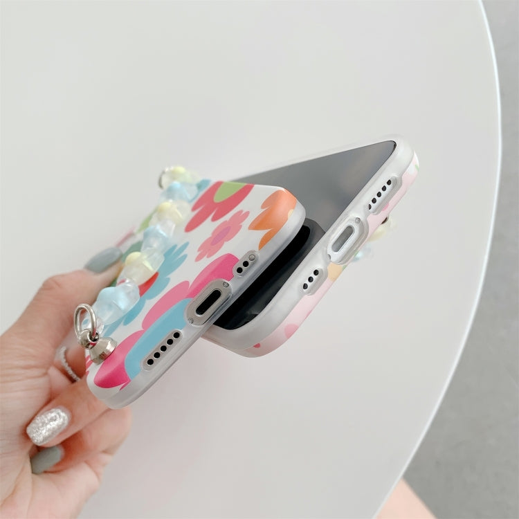 For iPhone 11 Pro Flower Pattern TPU Shockproof Protective Case with Flower Beads Wrist Bracelet Chain
