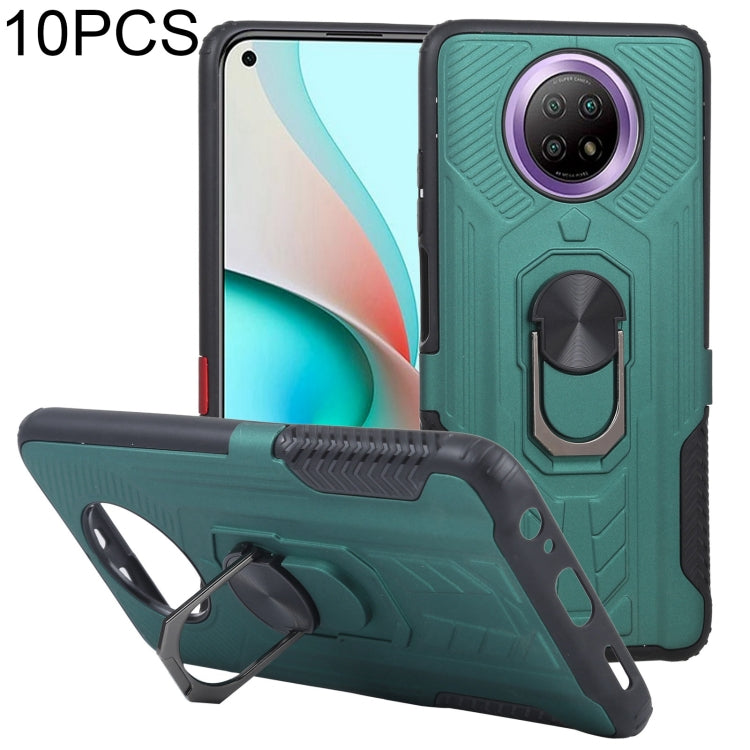 10 PCS Shield Armor PC+TPU Protective Case with 360 Degree Rotation Ring Holder For Xiaomi Redmi Note 9 5G