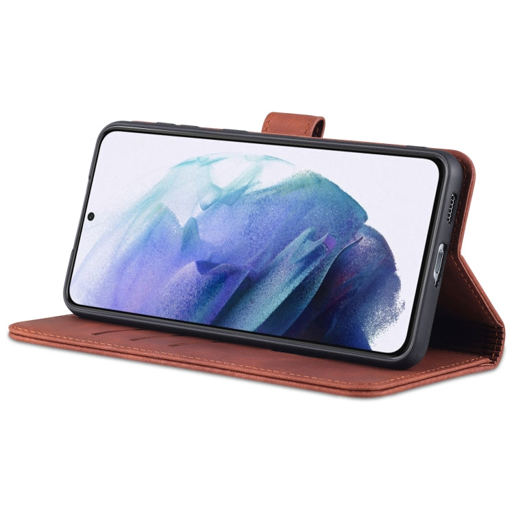 For Samsung Galaxy S21 5G AZNS Skin Feel Calf Texture Horizontal Flip Leather Case with Card Slots & Holder & Wallet