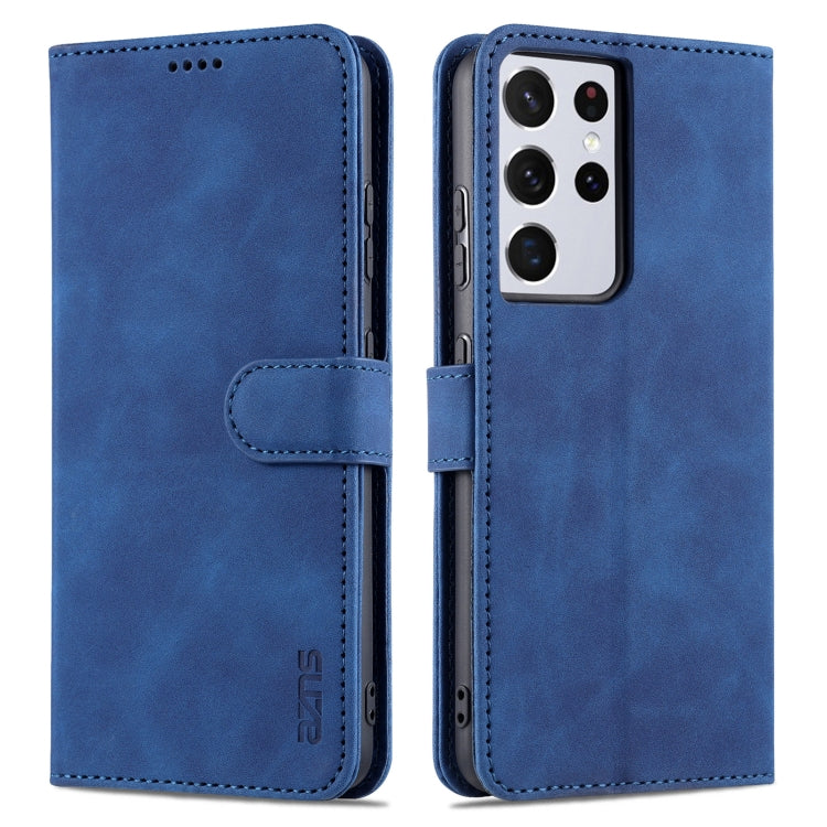 For Samsung Galaxy S21 Ultra 5G AZNS Skin Feel Calf Texture Horizontal Flip Leather Case with Card Slots & Holder & Wallet