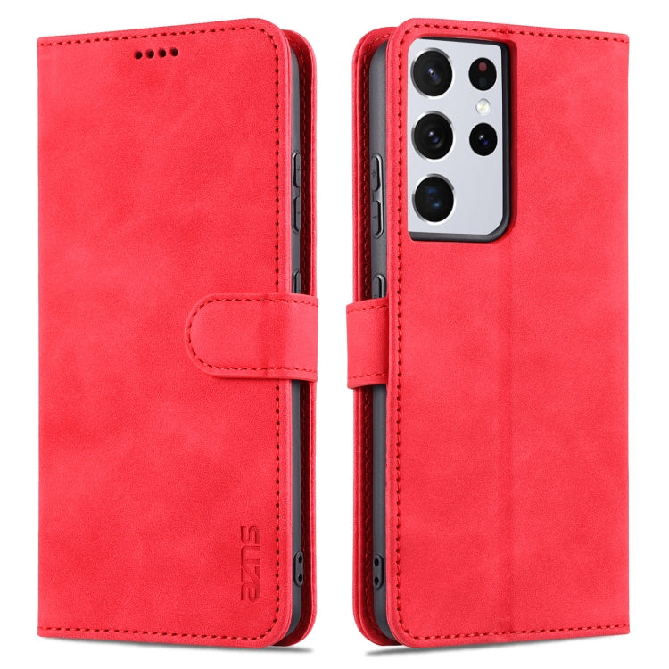 For Samsung Galaxy S21 Ultra 5G AZNS Skin Feel Calf Texture Horizontal Flip Leather Case with Card Slots & Holder & Wallet