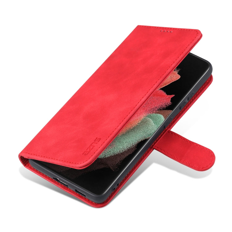 For Samsung Galaxy S21 Ultra 5G AZNS Skin Feel Calf Texture Horizontal Flip Leather Case with Card Slots & Holder & Wallet
