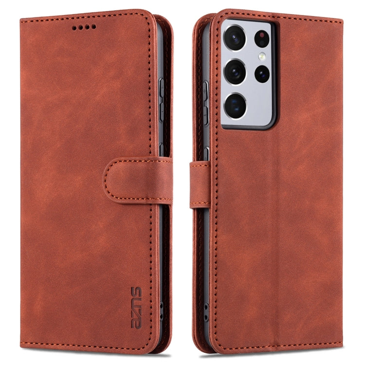 For Samsung Galaxy S21 Ultra 5G AZNS Skin Feel Calf Texture Horizontal Flip Leather Case with Card Slots & Holder & Wallet