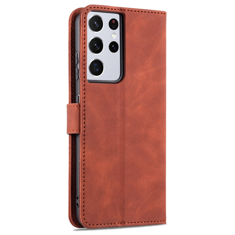 For Samsung Galaxy S21 Ultra 5G AZNS Skin Feel Calf Texture Horizontal Flip Leather Case with Card Slots & Holder & Wallet