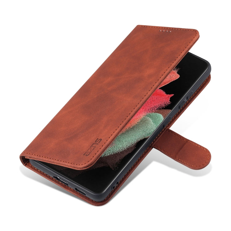 For Samsung Galaxy S21 Ultra 5G AZNS Skin Feel Calf Texture Horizontal Flip Leather Case with Card Slots & Holder & Wallet