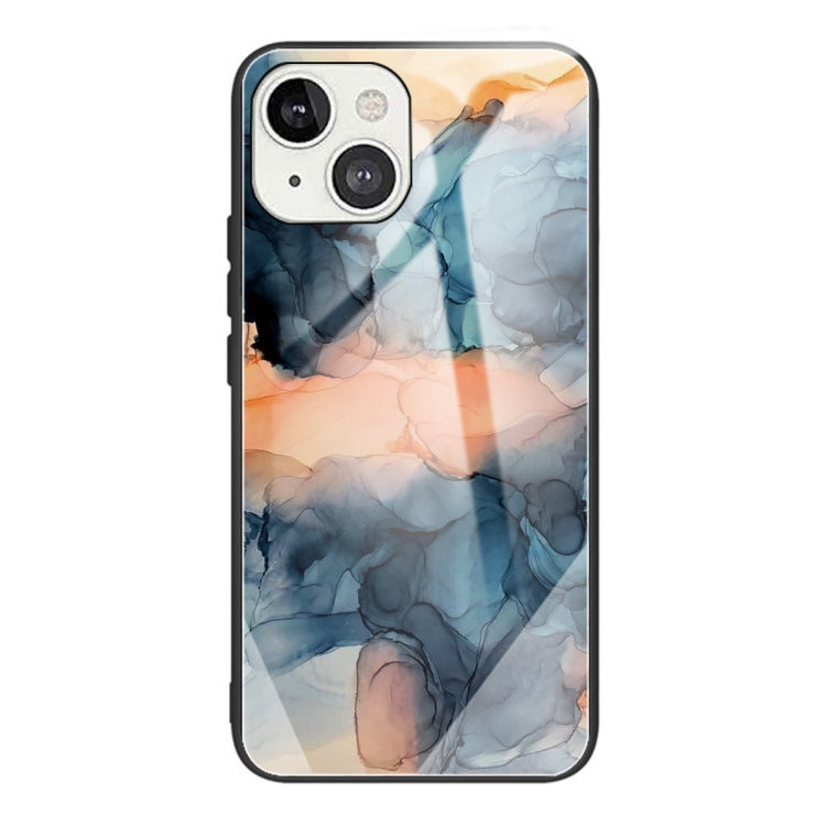 For iPhone 13 Abstract Marble Pattern Glass Protective Case