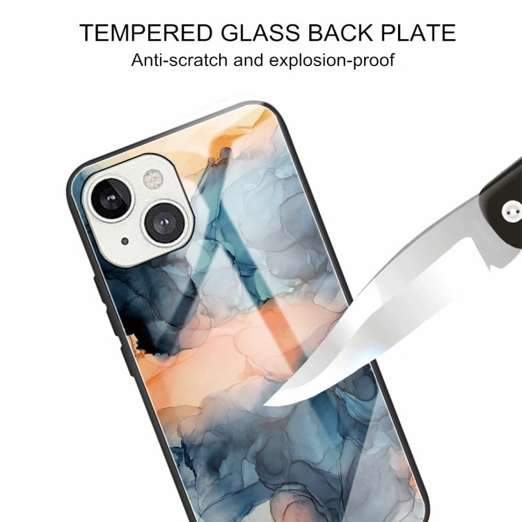 For iPhone 13 Abstract Marble Pattern Glass Protective Case